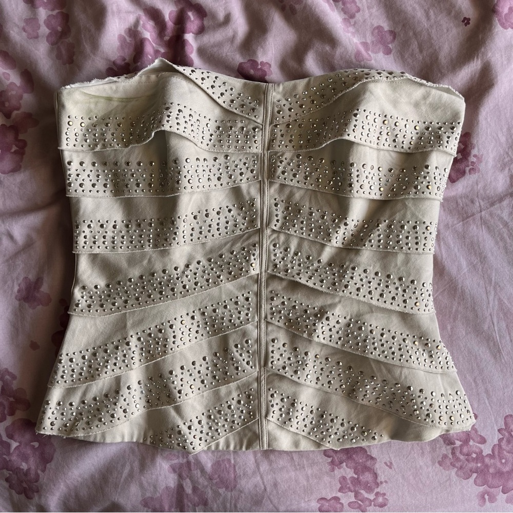 [White House Black Market] Cream Studded Strapless Corset Top